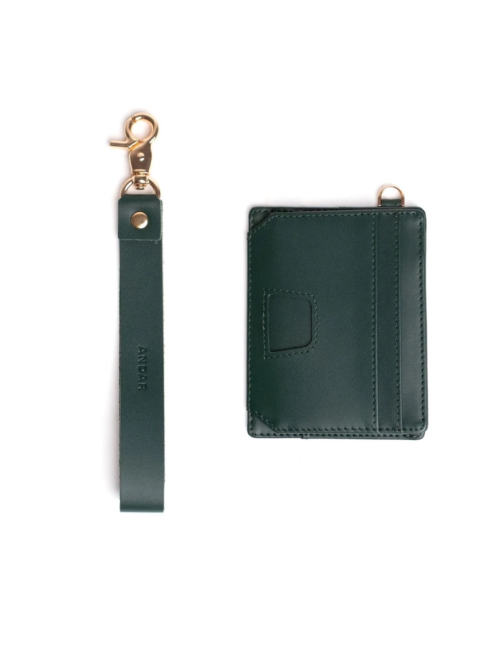Andar Dark Green Leather Card Holder with Wrist Strap